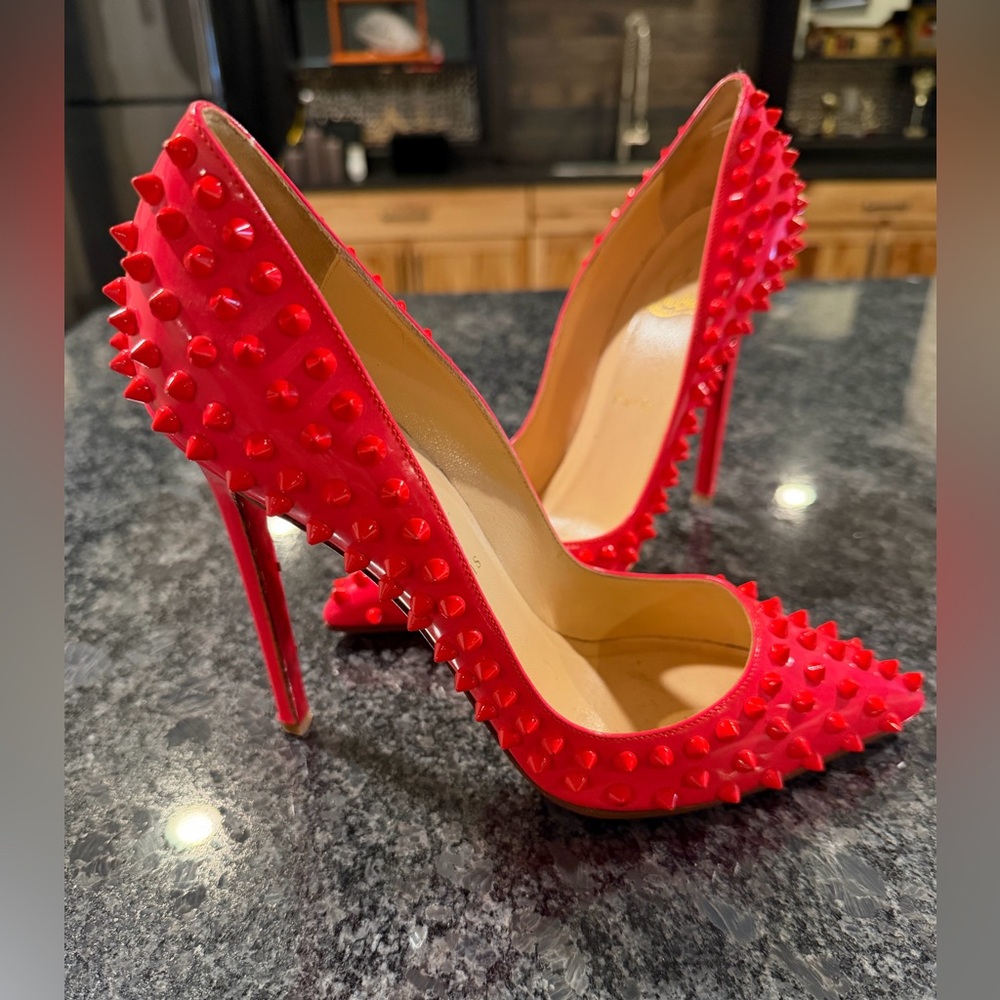 Christian Louboutin Red Spike-Embellished Pointed-Toe Pumps